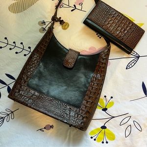 Vintage Brahmin handbag and checkbook wallet with duster